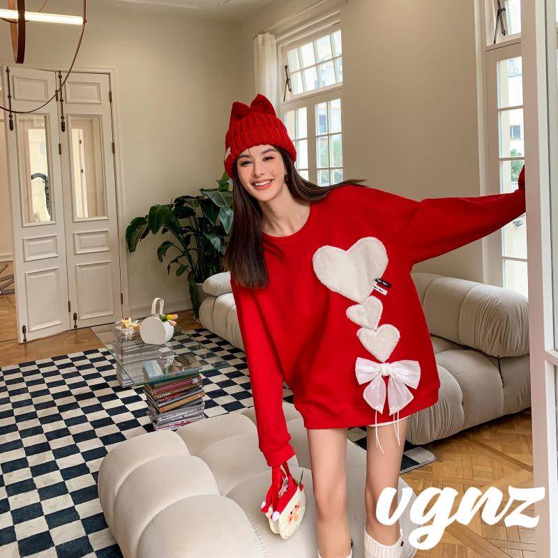 Áo Khoác Nữ Màu Đỏ Phối Nơ Phong Cách Giáng Sinh Mới