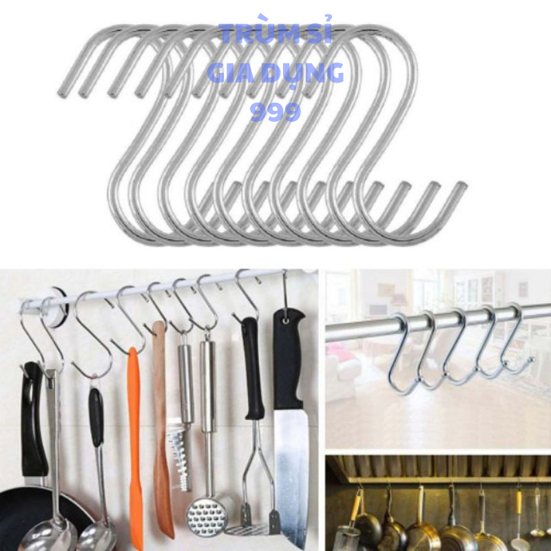 móc treo đồ vật dụng chữ s loại nhỏ dày, móc treo chữ s inox 304 siêu chắc, treo đồ vật dụng trong nhà đa năng