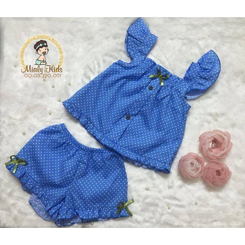 Bộ mặc nhà chấm bi Mialy kids cho bé gái (10-30kg) - Vải mềm mát, hoạ tiết chấm bi thời trang