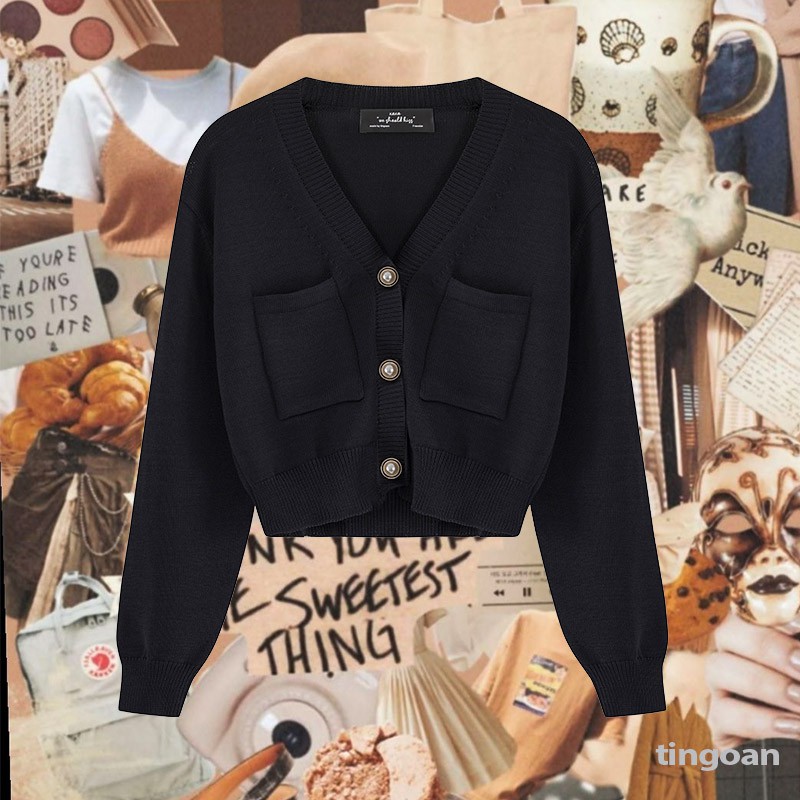 Áo croptop len mỏng đen VANILLA BABE TOP/BL