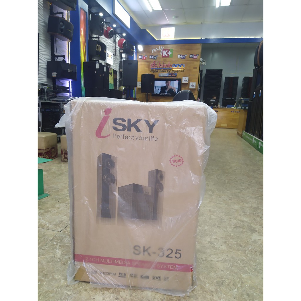 Loa để kệ tivi Isky SKN325, loa vi tính SKN 325, loa vân gỗ, tích hợp bluetooth, tặng kèm mic để hát karaoke