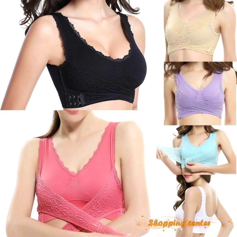 COD 1 Pcs Front Cross Side Buckle Wireless Lace Bra Breathable for Women Sport Yoga | BigBuy360 - bigbuy360.vn