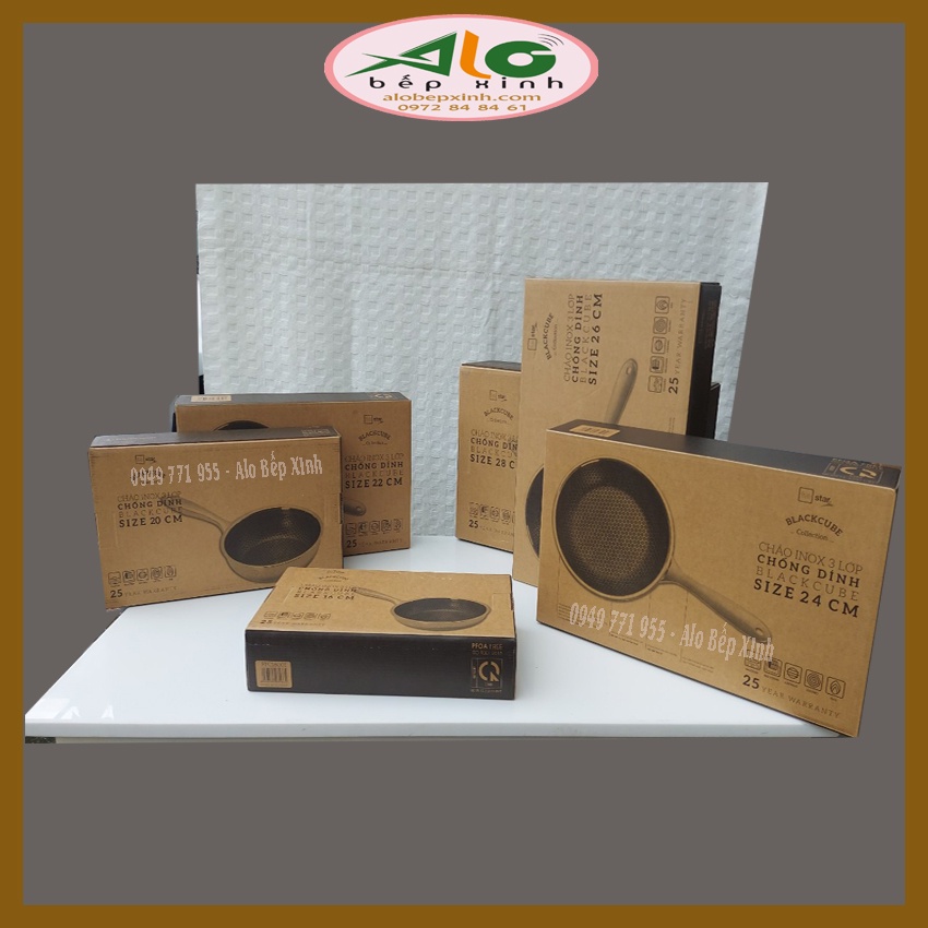 🌻Chảo không dính Blackcube Five star  🌻 - Chảo tổ ong - Chống dính bằng chạm khắc- Ko bong tróc, BH 5 năm - Alo Bếp xinh