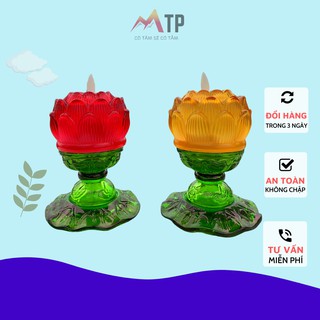 Nến điện tử sen TP - Đèn lưu ly CAO CẤP với chất liệu THUỶ TINH trang trí bàn phật, bàn thờ