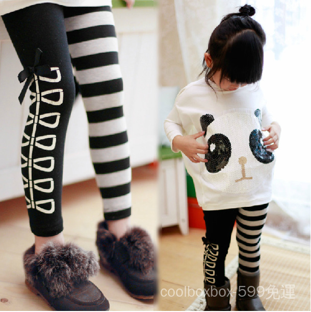 Quần Legging Kẻ Sọc Trắng Đen Cho Bé Gái 0337 Vt 9 A