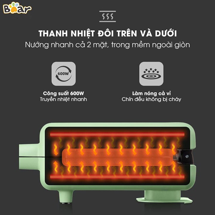 Máy kẹp nướng bánh mỳ Bear DBC-P06N2, máy nướng bánh waffle, Bánh kẹp tổ ong