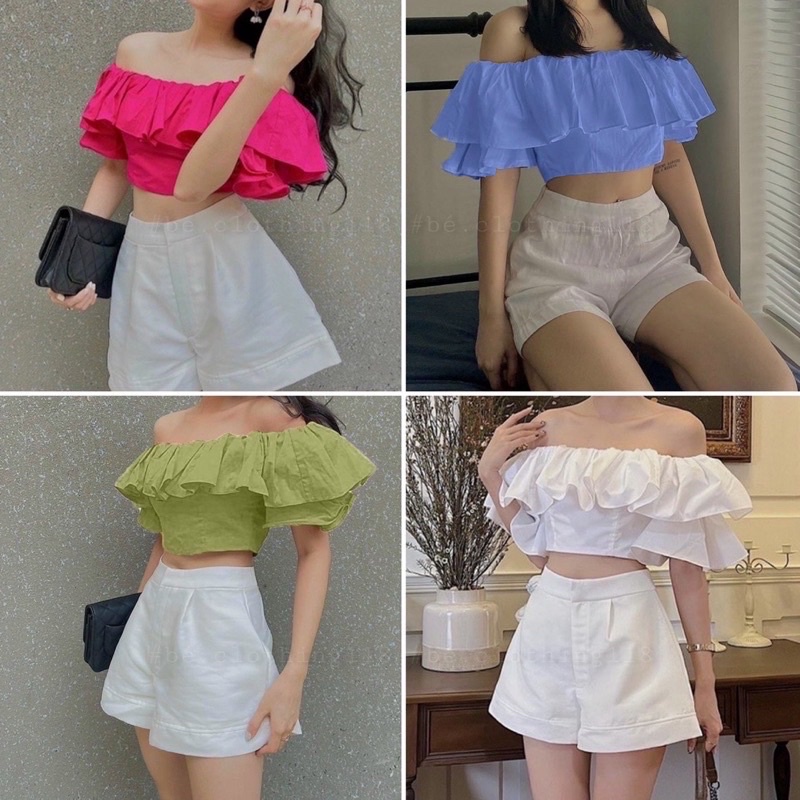 ÁO CROPTOP BẸT VAI BÈO XINH CHẠY NHÚN SAO ÔM ĐẸP A100