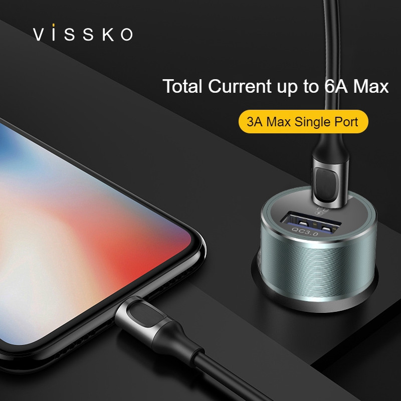 Vissko Car Charger 6A/36W for Dual Ports Type C+USB Support QC3.0+PD Fast Charging