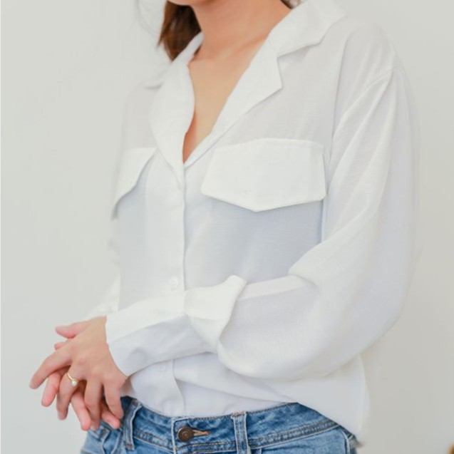 Sơ mi nữ tay dài hai túi giả cá tính, phong cách | BigBuy360 - bigbuy360.vn