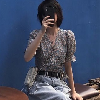 Áo Sơ Mi Chiffon Cổ Chữ V Tay Ngắn Họa Tiết Hoa Phong Cách Hàn Quốc Thời Trang Mùa Hè Mới Cho Nữ