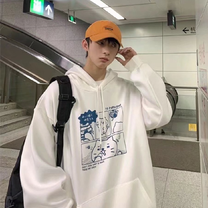 Áo Hoodie Thể Thao Dáng Rộng In Họa Tiết Hoạt Hình Phong Cách Hip Hop Đường Phố Nhật Bản Cỡ M-5XL Cho Nam