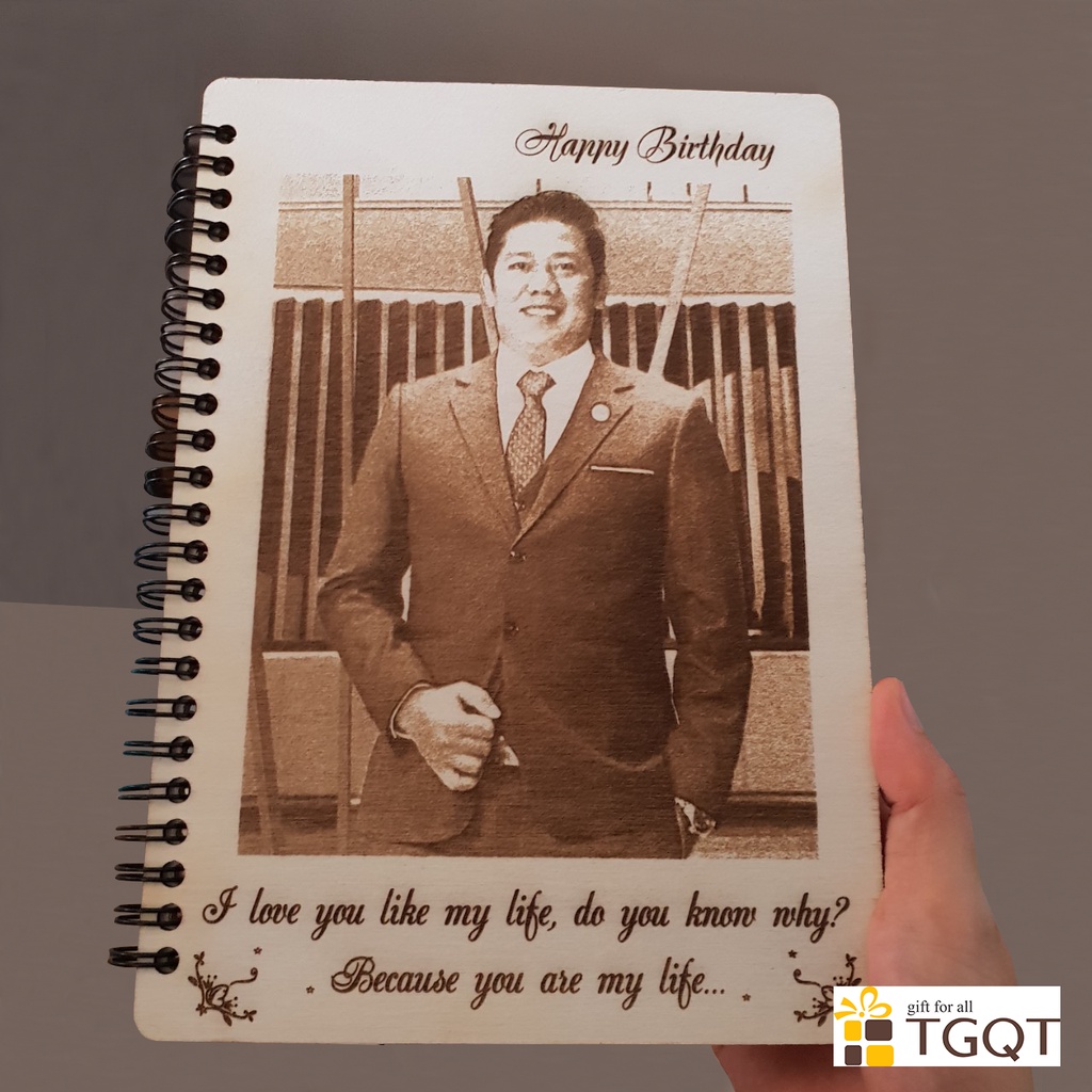 Sổ Bìa Gỗ Khắc Hình Và Chữ Theo Yêu Cầu - Quà Sinh Nhật Cho Nữ , Quà Tặng Thầy Cô Ý Nghĩa