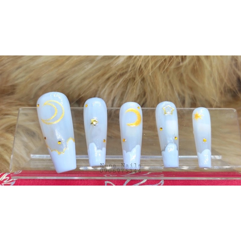 nailbox press on nail white cloudy móng úp thiết kế mây trắng inbox chọn size &amp; shape