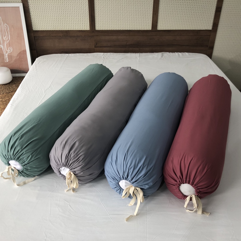 01 Vỏ gối ôm Cotton Tici VIE HOME - Bedding VO45, kích thước 35cm x100cm trơn màu dây cột 2 đầu nhiều màu sắc