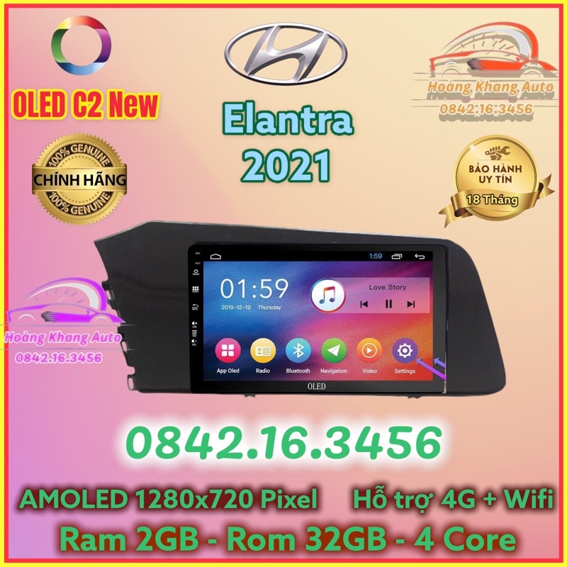 Màn hình Android OLED C2 New Theo Xe ELANTRA 2019 - 2020 - 2021, 9 inch kèm dưỡng và jack zin theo xe
