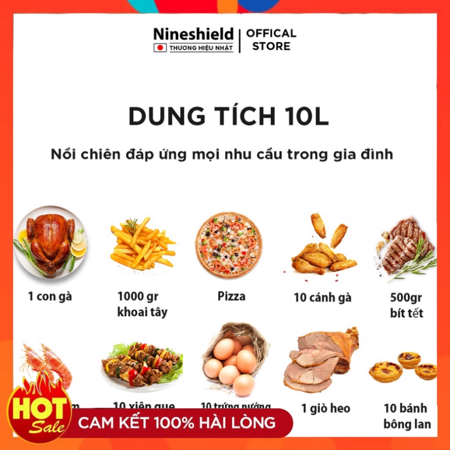 Nồi chiên không dầu 10L Nineshield KB-8001M 8L KB-6001M, Nồi nướng chiên đa năng chính hãng  BH 12 tháng