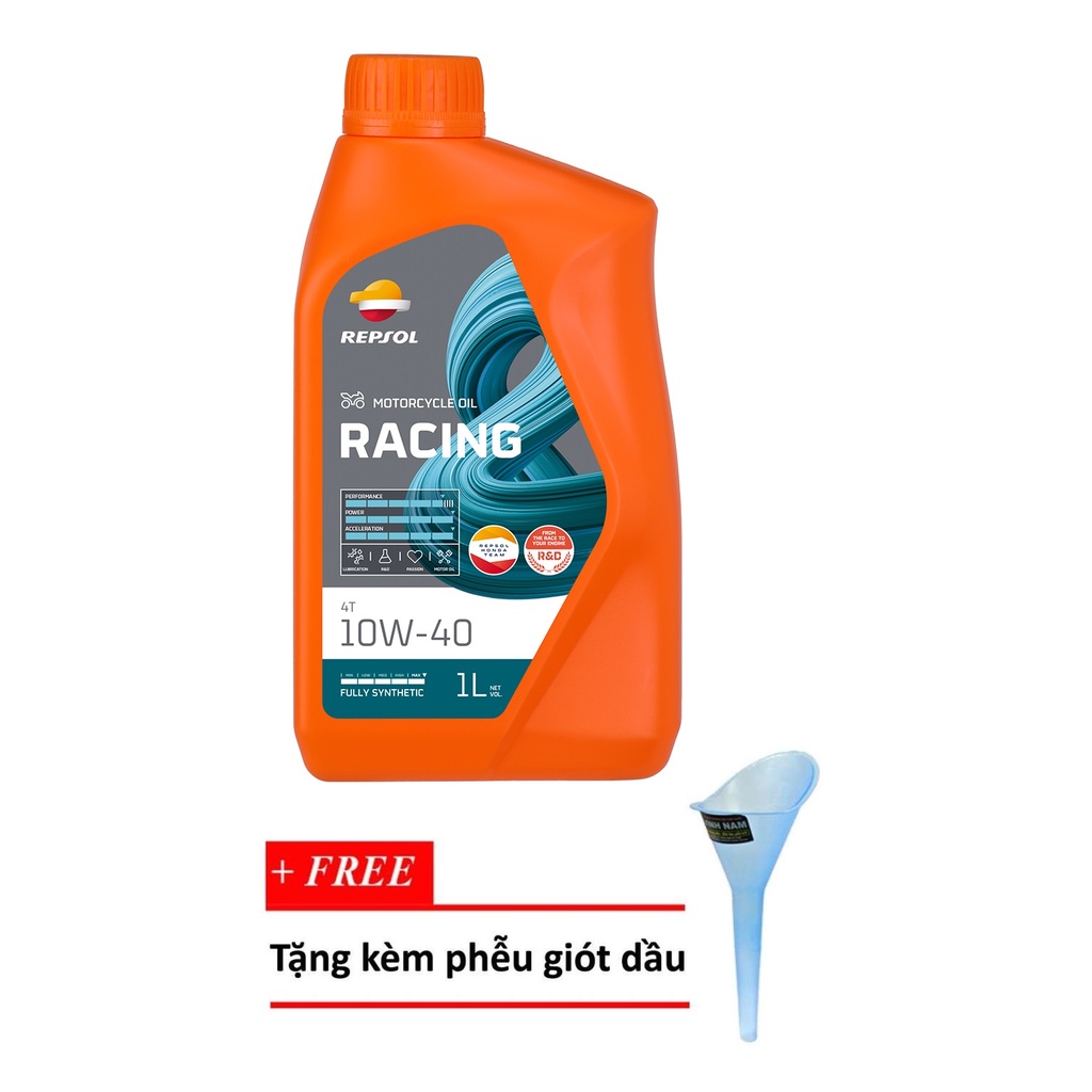 [Tặng Phễu Nhớt] REPSOL RACING 10W40 1L mẫu 2022 NPP Huỳnh Châu, Nhớt 100% Tổng Hợp Cao Cấp, Xe Mô Tô PKL,Exciter,Winner