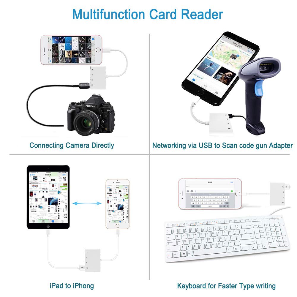 Lightning to USB Camera Adapter Kit iPhone iPad SD TF Card Reader OTG Adapter