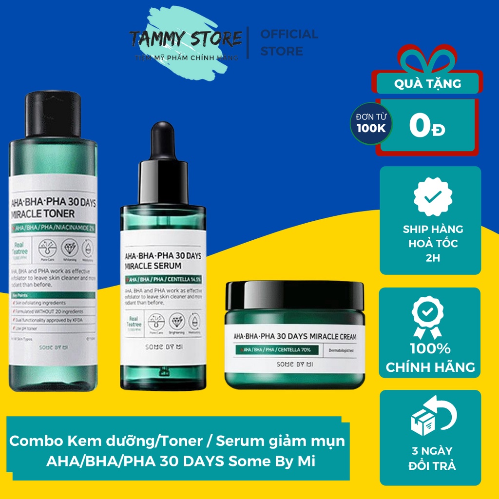 Combo Kem dưỡng/Toner / Serum giảm mụn thần thánh 30 ngày cực kì hiệu quả AHA/BHA/PHA 30 DAYS Some By Mi