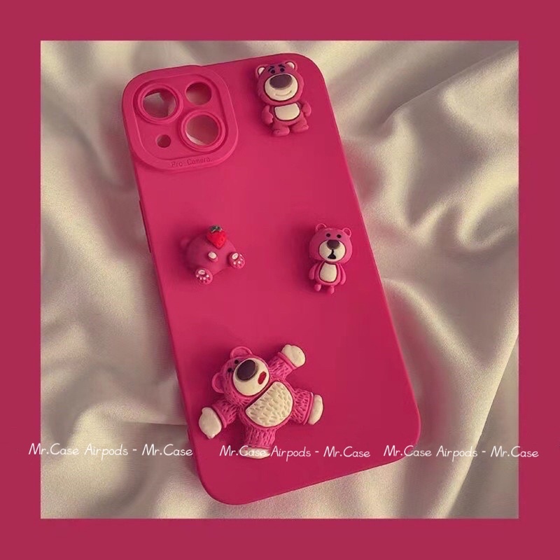 Ốp lưng ip chất bóng hồng neon hoạ tiết 4 gấu dâu lotso dành cho ip - Mr.Case
