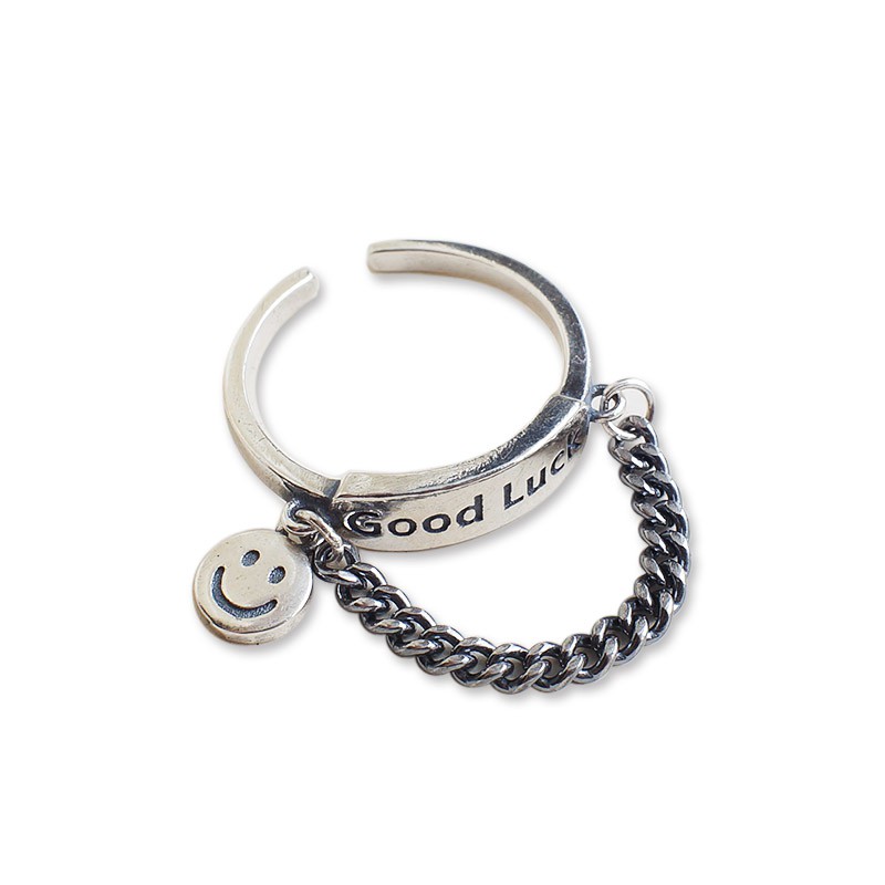 Nhẫn phối mặt hình mặt cười phong cách Hip hop cá tính