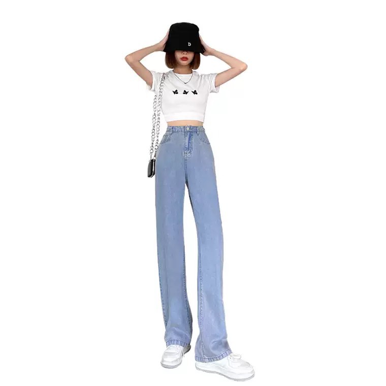 [ VỮNG BƯỚC ] QUẦN JEAN ỐNG RỘNG NỮ FORM DÀI RỘNG LƯNG CAO MÀU XANH NHẠT XANH ĐẬM HOT HIT THỜI TRANG BABO