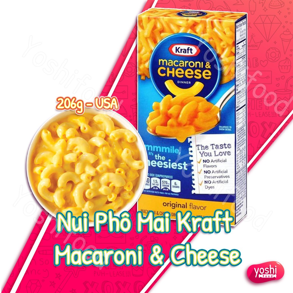 [2 Loại] Nui Phô Mai Mac &amp; Cheese Kraft Hộp 206gr - Mỹ