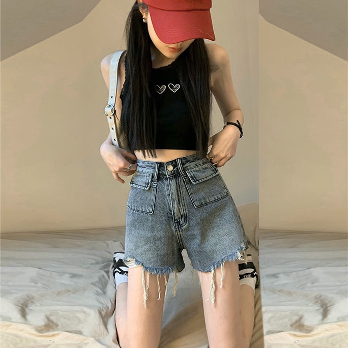 Quần Short Denim Lưng Cao Ống Rộng Plus Size Phong Cách Hàn Quốc Cho Nữ