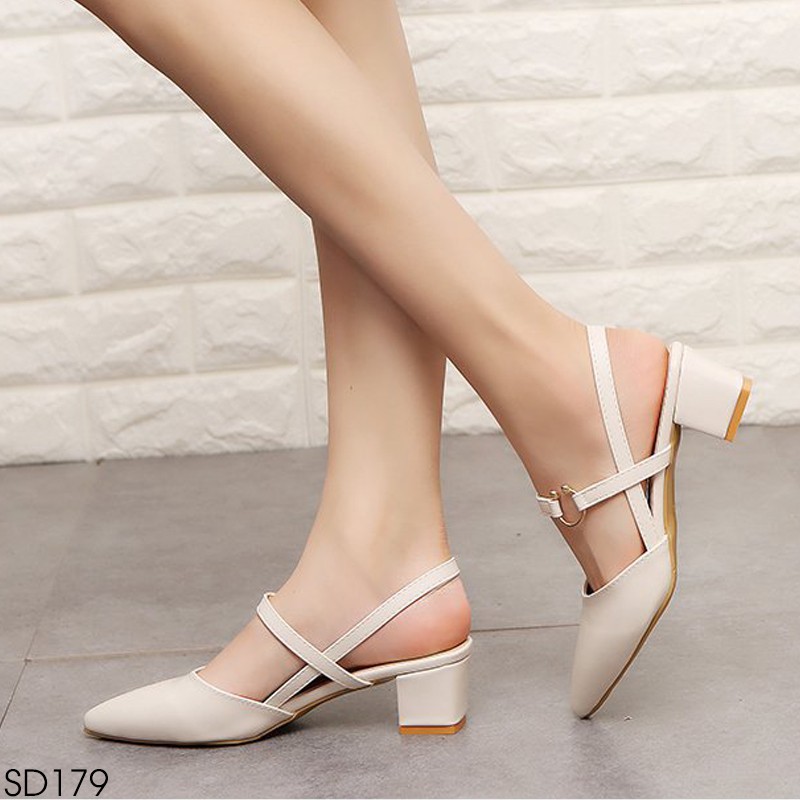 (Xả Hàng SALE 149k) - Giày Sandal Nữ Mũi Nhọn Hàn Quốc 2020 Gót Vuông Cao 5P - Chất Da Mờ Đẹp (Kèm video thật) SD179/80