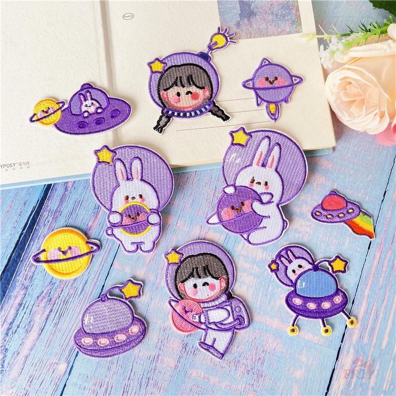 ☸ Miếng Dán Trang Trí Hình Phi Hành Gia Hoạt Hình Độc Đáo ☸ 1 Miếng Dán Ủi Trang Trí Quần Áo Hình Cô Gái Thỏ UFO