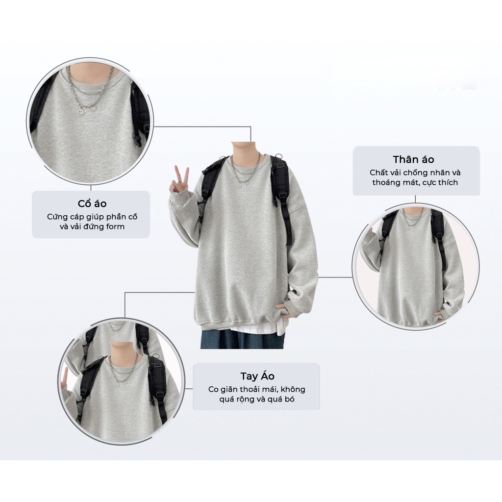 Áo Sweater Nỉ Bông Nam, Nữ Basic Form Rộng Unisex Màu Xám Tiêu SWT 900