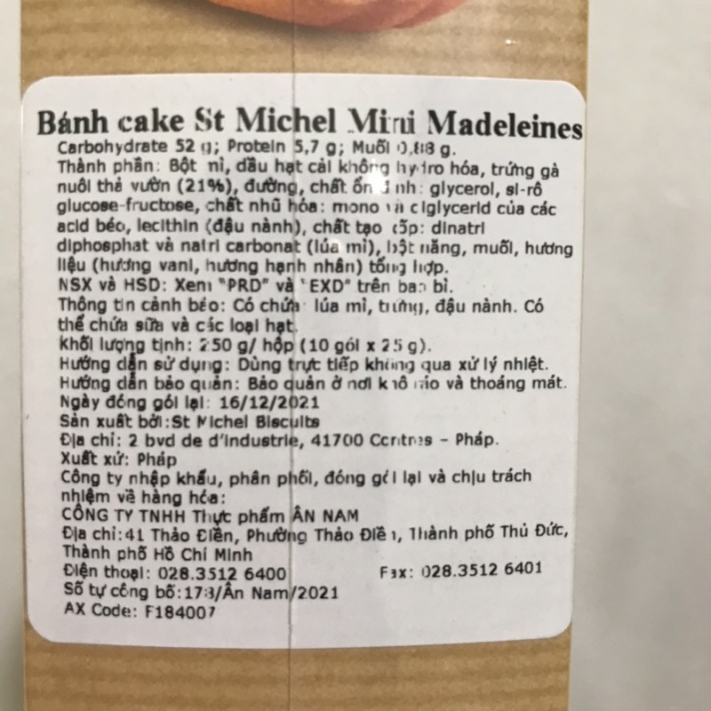 Hộp bánh St Michel Madeleines 250g