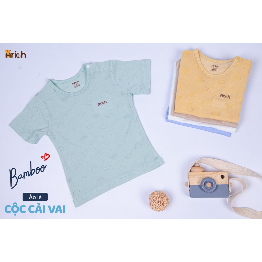 Quà tặng áo cộc tay cài vai dệt Jacquard Arich vải sợi tre thoáng khí, mềm mịn cho bé