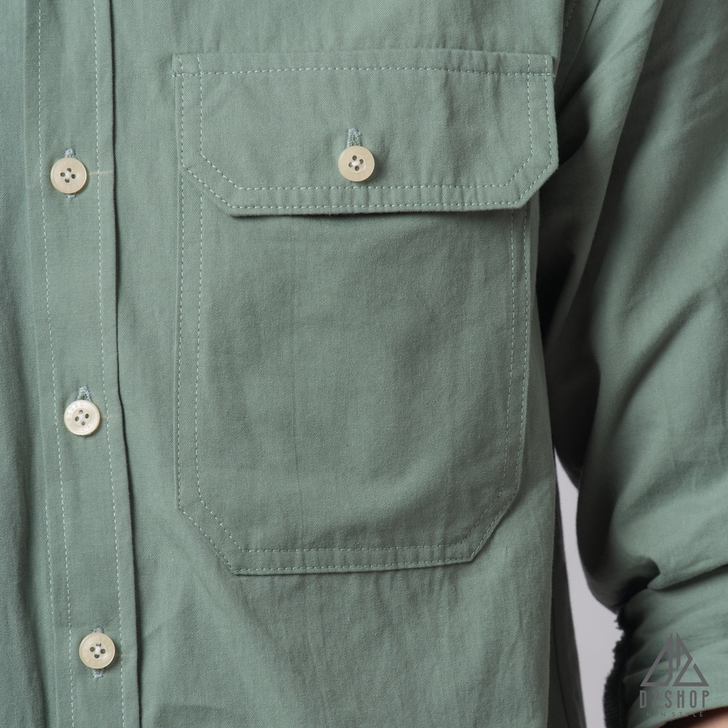 Áo sơ mi D2shop, áo sơ mi nam dài tay vải kaki túi hộp, màu xanh