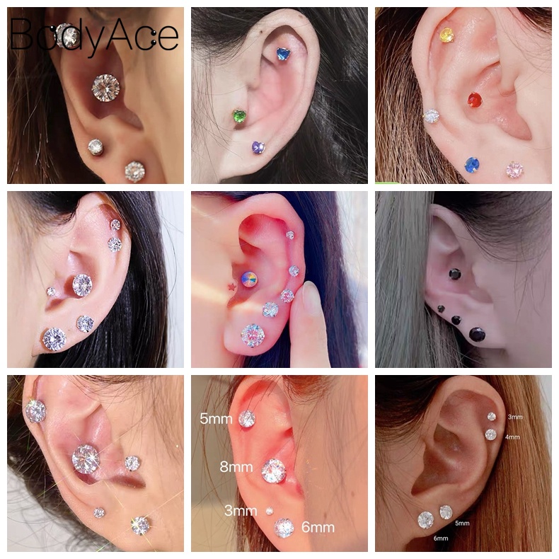 1 Bộ Khuyên Tai Nữ Đính Đá Nhiều Màu 3/4/5/6/7/8MM