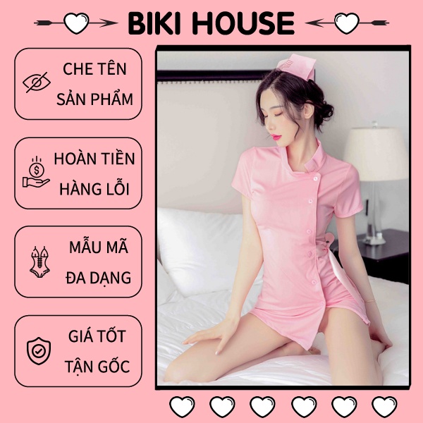 Cosplay y tá sexy gợi cảm đồ ngủ nữ y tá 2 màu hồng đen kèm nón dễ thương BIKI HOUSE N753 -TPHCM - Ship Hỏa Tốc