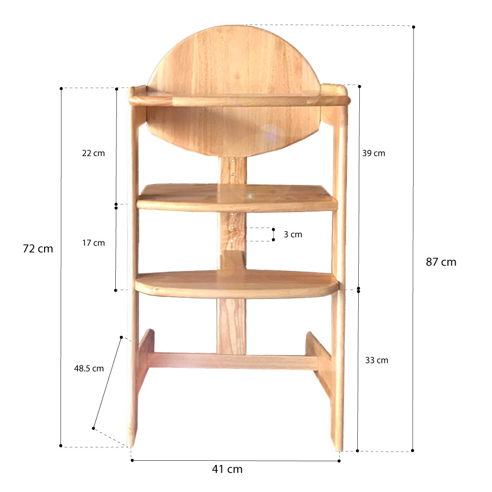 Ghế Ăn Dặm Cho Bé, Ghế Tập Ăn Cho Bé SX Từ Gỗ Tự Nhiên Cứng Chắc, Có Thể Điều Chỉnh Độ Cao - Kích Thước 87 x 41 x 48.5