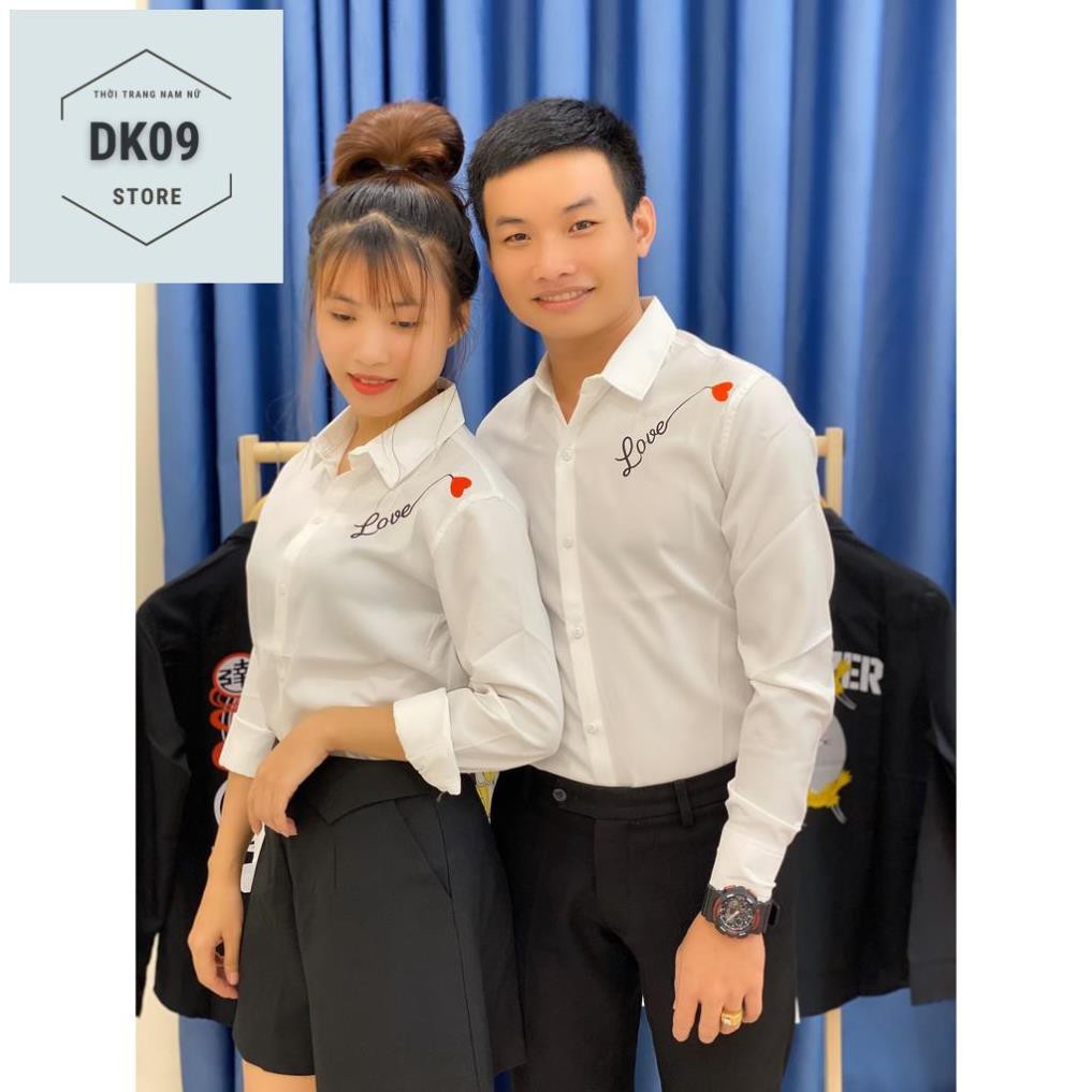 Áo Sơ Mi Dài Tay Cặp Đôi Nam- Nữ Thêu Love Tim | BigBuy360 - bigbuy360.vn