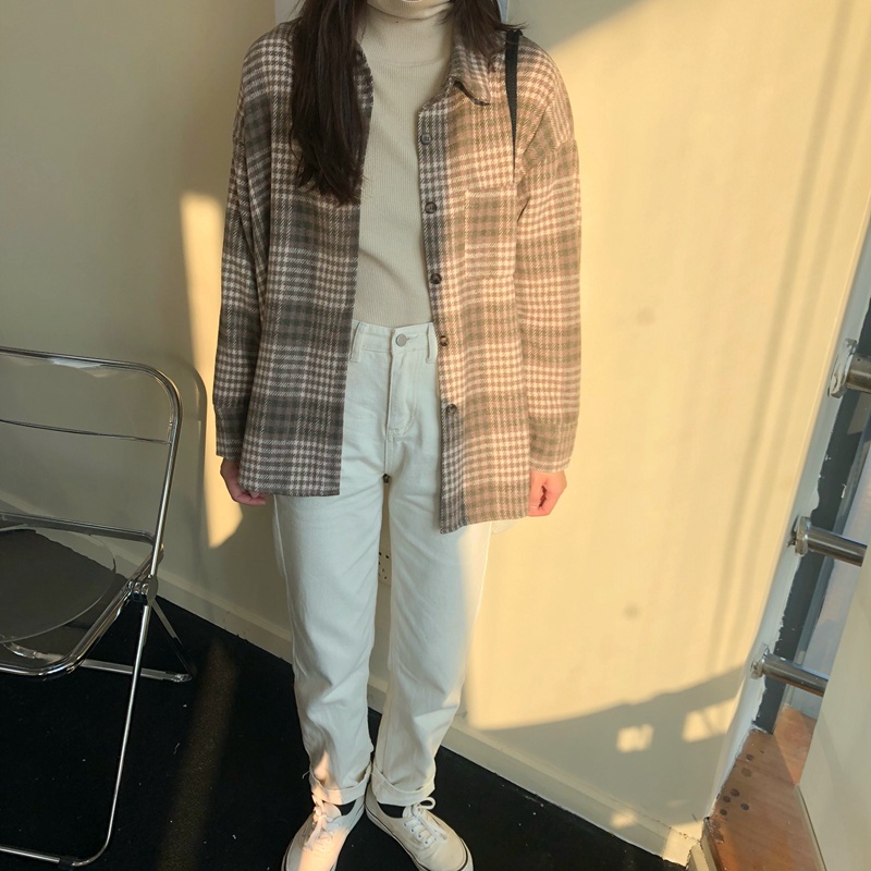 Áo sơ mi dài tay kẻ sọc dáng rộng phong cách Hàn Quốc thời trang