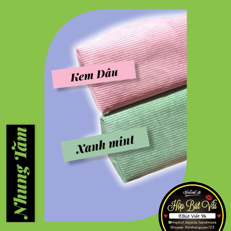 Hộp bút vải nhung tăm màu pastel