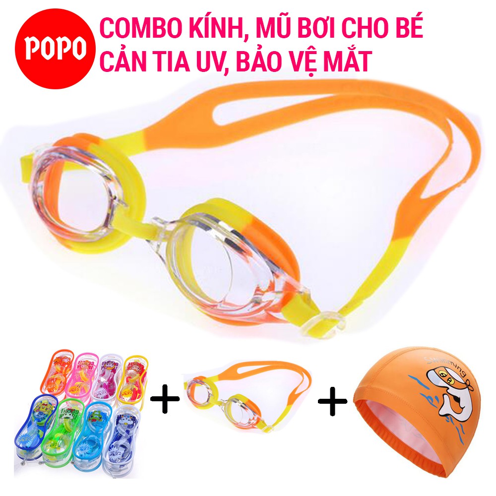 Kính bơi trẻ em, kính bơi cho bé 830 kèm Mũ bơi  trẻ em POPO mắt kiếng bơi chống tia UV