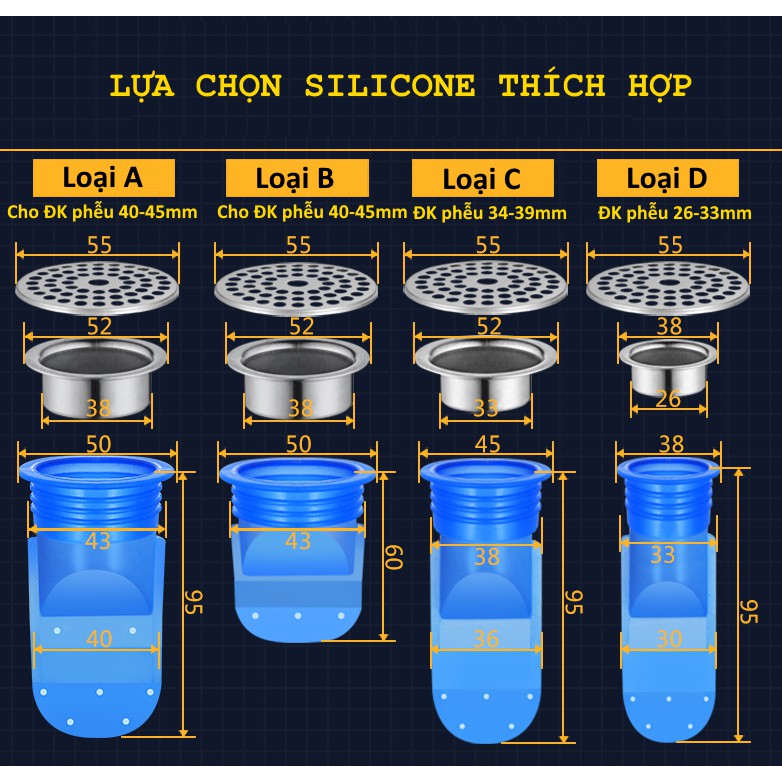 Chống mùi hôi nhà vệ sinh. Ngăn mùi đường thoát nước, Silicone chống trào ngược, chống mùi hôi.Van Tako