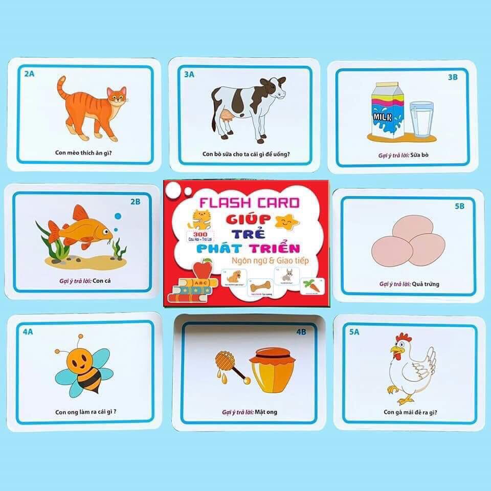 Bộ Thẻ Học Cỡ To Giúp Trẻ Phát Triển Tư Duy, Ngôn Ngữ Và Giao Tiếp Trọn Bộ 300 Câu Hỏi Và Trả Lời Hibaby Plus