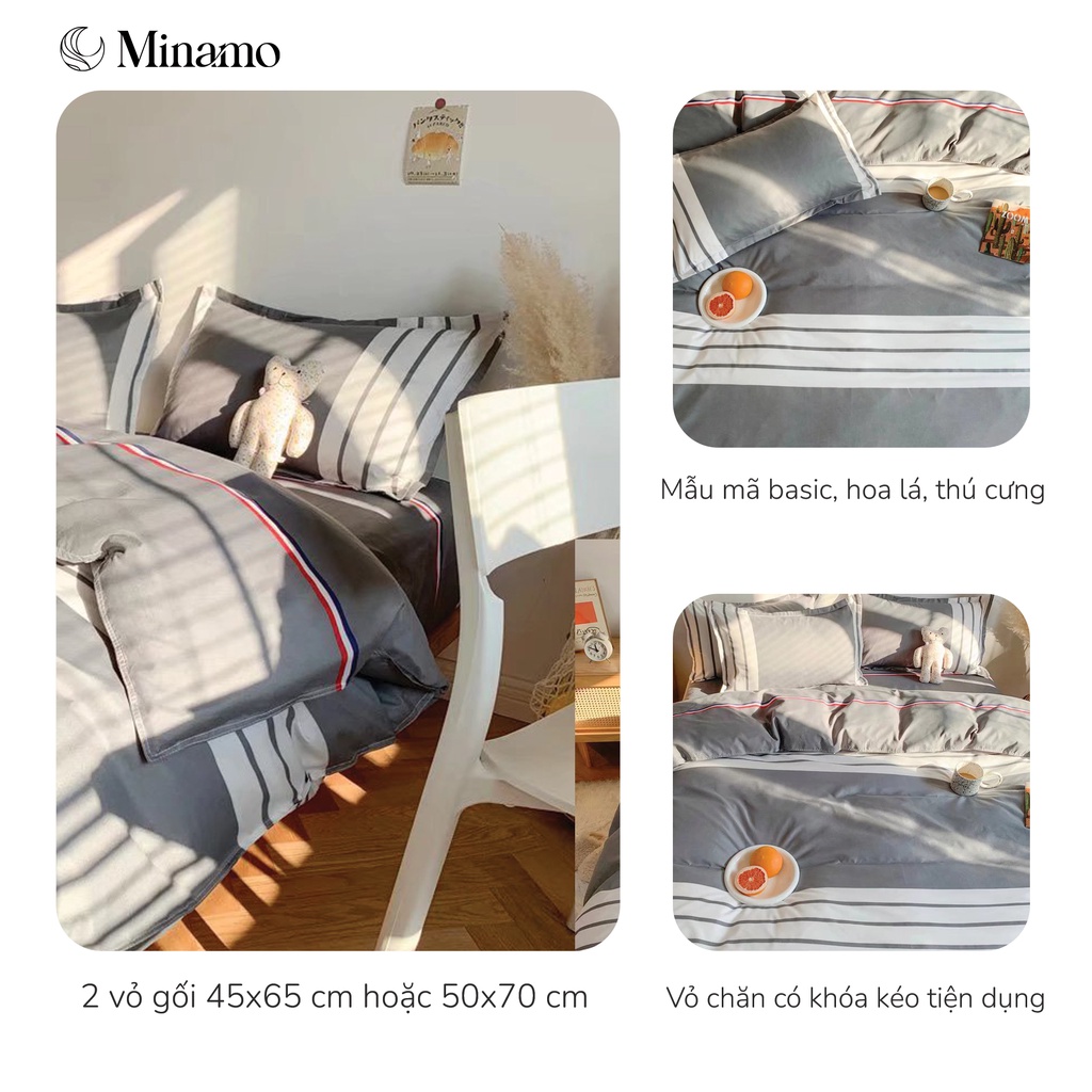 Bộ vỏ chăn ga gối cotton poly 3D, drap giường, ra nệm hiện đại, trẻ trung, bo chun miễn phí - Minamo B04.4