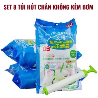 Bộ 8 túi hút chân không chất liệu nhựa PE ép dẻo mềm và dai độ bền 03-05 năm + Tặng kèm bơm ta1