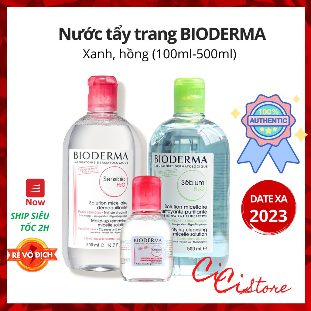 Nước Tẩy Trang Bioderma Crealine và Sensibio Pháp màu xanh, hồng 100ml, 500ml