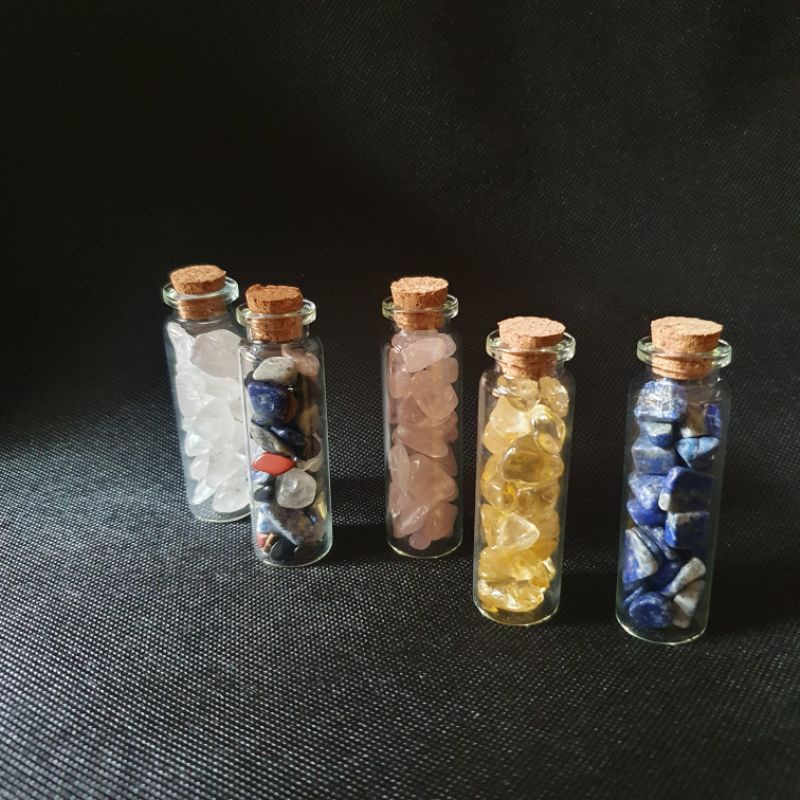 Lọ đá thạch anh vụn tự nhiên đã mài bóng thanh tẩy chơi tarot trang trí lọ điều ước nguyện spell jar thủy tinh nút gỗ