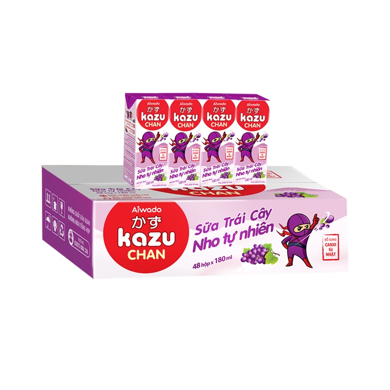 Aiwado Kazu Chan - Sữa trái cây Nho tự nhiên (Thùng 48 hộp 180ml)