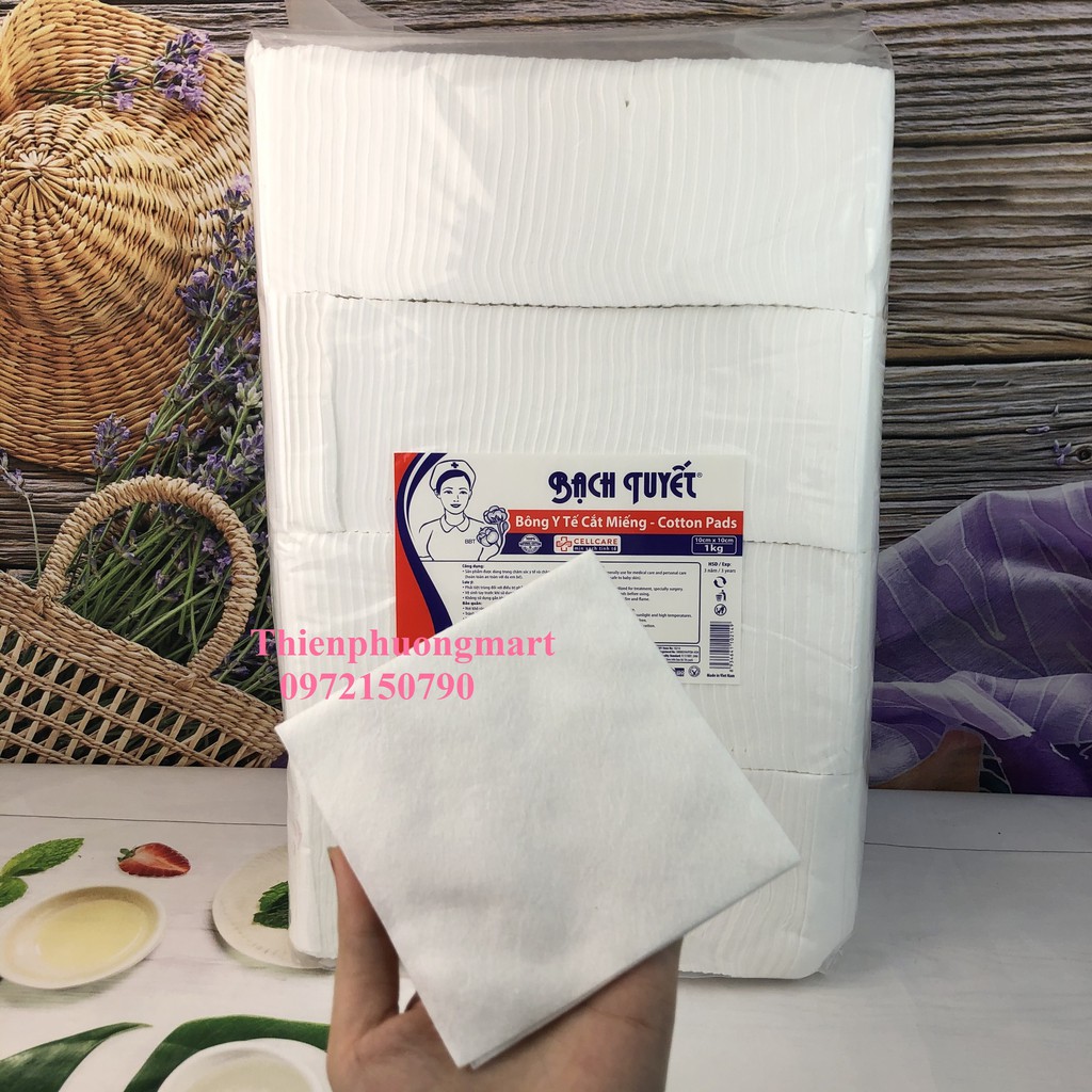 Bông Gòn cắt miếng Sẵn 1kg Vệ Sinh cho bé 7x7, 10 x 10 - Chính hãng Bông Bạch Tuyết