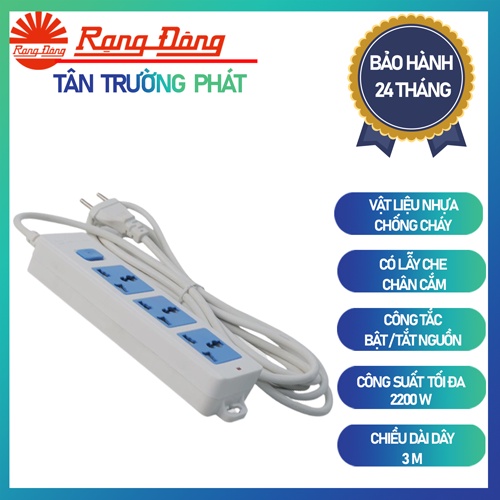 Ổ cắm điện Rạng Đông 3 m 5m dây dài đa năng chịu tải tốt chia điện,Model 10A-5M
